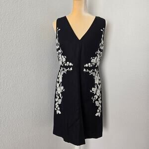 Loft Women's NWT Black V-Neck Sleeveless Dress w/ Floral Embroidery Size 6